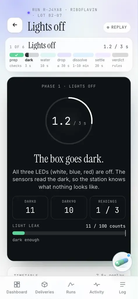 Clinic app run, lights off phase