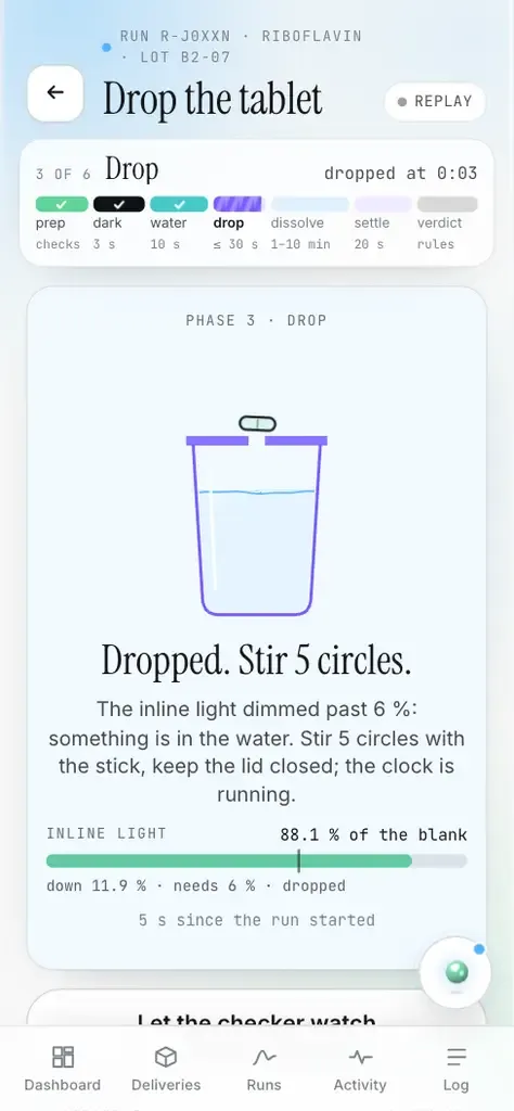 Clinic app run, tablet drop phase